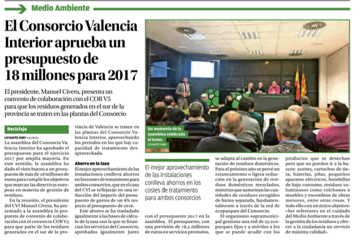 Lee más sobre el artículo [:es]La Asamblea del Consorcio Valencia Interior aprueba un presupuesto de 18 millones para el ejercicio 2017[:va]L’Assemblea del Consorci València Interior aprova un pressupost de 18 milions per a l’exercici 2017[:]